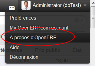 Cliquez sur  propos d'OpenERP